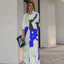 Trendy Women's Long Sleeve Graphic Shirt Dress with Pockets