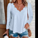 Women's Lace Detail Long Sleeve Blouse with Wave Neckline