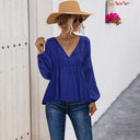 Chic V-Neck Blouse with Long Puff Sleeves