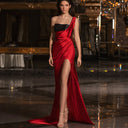Glamorous Evening Dress with Shimmering Top and High Slit