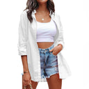 Women's Long Sleeve Linen Blouse with Button Detail