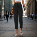 High-Waisted Chino Pants with Drawstring for Women