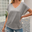 Women's V-Neck Striped Sleeve T-Shirt - Relaxed Fit