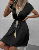 Stylish Women's V-Neck Dress with Waist Tie