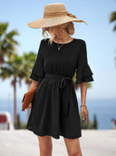 Ruffled Hem Women's Dress with Stylish Belt