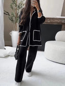 Chic Knit Blazer Set with Contrasting Accents