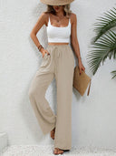 Chic Women's Palazzo Pants with Elastic Waist and Pockets