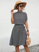Chic Bow Pattern Dress with High Collar