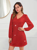 Stylish V-Neck Long Sleeve Cocktail Dress for Women