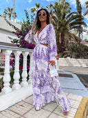 Chic Women's Maxi Dress with V-Neck and Flirty Ruffles