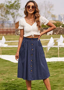 Chic Knee-Length Skirt with Button Closure & Pockets