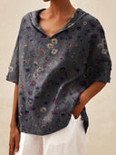 Floral Print Women's Blouse with Modern Collar
