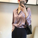 Women's Satin Blouse with Ruffle Accents