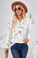 Floral Print Long Sleeve Women's Blouse with Button Placket
