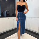 Chic Cotton Denim Skirt with Button Details