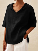 Chic Hooded Linen Blouse for Women