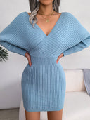 Chic V-Neck Knitted Mini Dress for Women