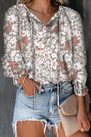 Animal Print Blouse with Fringed Sleeves