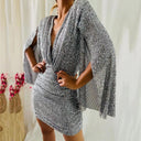 Glittering Cocktail Dress with Deep V-Neck & Trumpet Sleeves