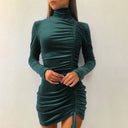Chic Velvet Mini Dress with High Collar and Stylish Gathered Design