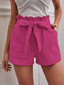Women's Chic Linen Shorts with Decorative Tie and Elastic Waistband