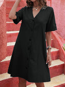 Chic Women's Knee-Length Shirt Dress with Short Sleeves
