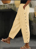 Chic High-Waisted Straight Leg Women's Pants with Stylish Buttons