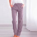 Chic Linen Trousers with Elastic Waist and Pockets