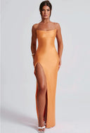 Women's Chic Maxi Dress with Spaghetti Straps and Side Slit