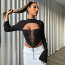 Chic Women's Laced Top with Sheer Sleeves