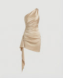 Asymmetrical Evening Dress with Decorative Belt & Side Draping