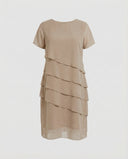 Chic Women's Dress with Layered Overlay & Round Neck