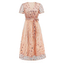 Sequin-Embellished Short-Sleeve Mesh Dress