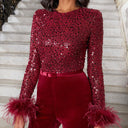 Shimmering Feather-Accented Jumpsuit