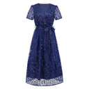 Sequin-Embellished Short-Sleeve Mesh Dress