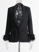 Chic Long Sleeve Diamond Patchwork Blazer