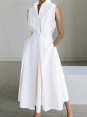 Chic White Cotton Urban Dress with Collar