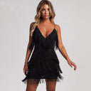 Fringe Mini Dress with Deep V-Neck for Parties & Clubs