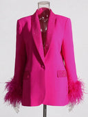 Chic Long Sleeve Diamond Patchwork Blazer