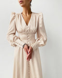 Chic V-Neck Puff Sleeve Evening Dress