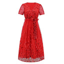 Sequin-Embellished Short-Sleeve Mesh Dress