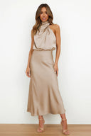 Chic Halter Neck Satin Maxi Dress