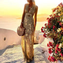 Sequin-Embellished V-Neck Flowing Dress