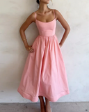 Chic Midi Dress with Spaghetti Straps