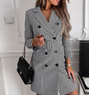 Chic Checked Blazer Dress with Belt