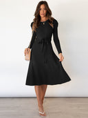 Chic Knit Midi Dress with Round Neck