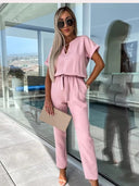 Chic Short Sleeve Belted Overall