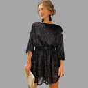 Sequined Mini Dress with Pleated Waist and Flowy Sleeves