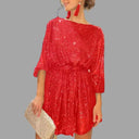 Sequined Mini Dress with Pleated Waist and Flowy Sleeves