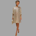 Sequined Mini Dress with Pleated Waist and Flowy Sleeves